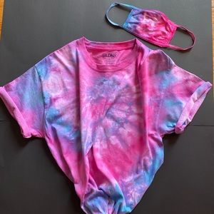 Pink Multi-Color Tie-Dye Shirt And Mask